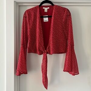Urban outfitters red and white star flutter sleeve blouse